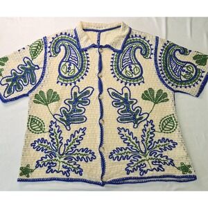Manfinity Men's Large Cashew Flower Print Boxy Knit Polo Retro Artsy Eclectic